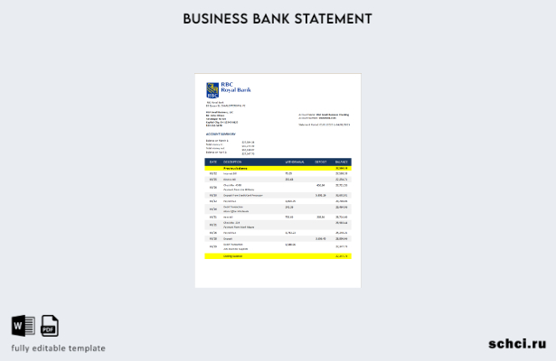 цифровая загрузка выписки по текущему счету предприятия RBC Royal Bank Шаблон в 